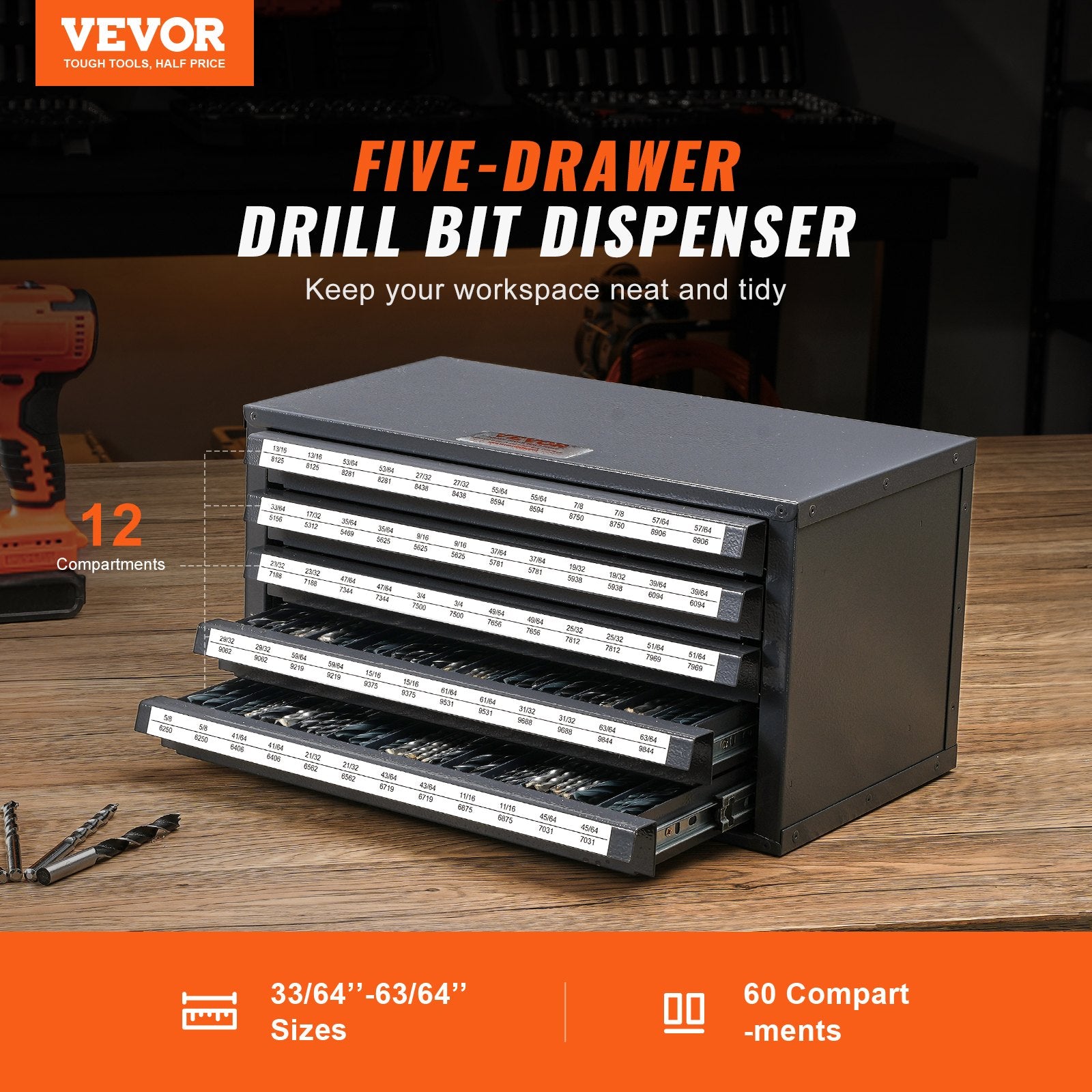Drill Bit Dispenser Cabinet, Five-Drawer Drill Bit Organizer Cabinet For Steel Drill Dispenser Organizer Cabinet With Labels, Stackable Drill Dispenser For Drill Bit Storage